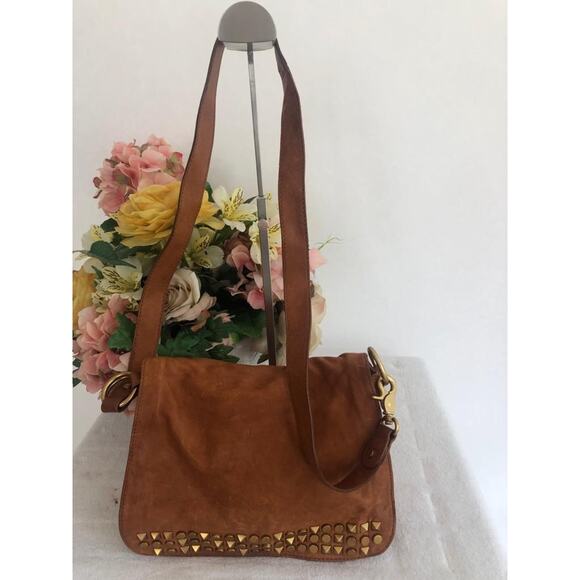 TORY BURCH STUDDED SADDLE BAG PURSE MESSENGER (500 - Picture 1 of 15